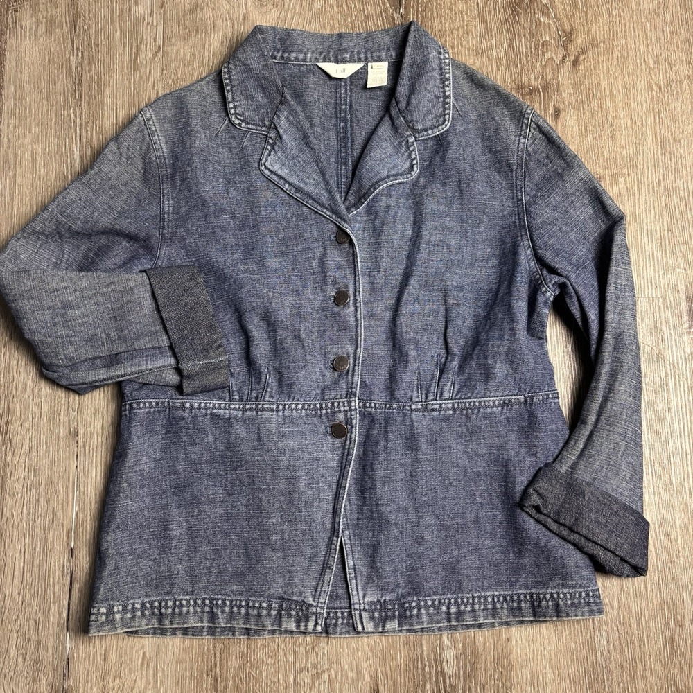 J Jill Denim Cotton Linen Peplum Button Cuff Long Sleeve Small Blazer
